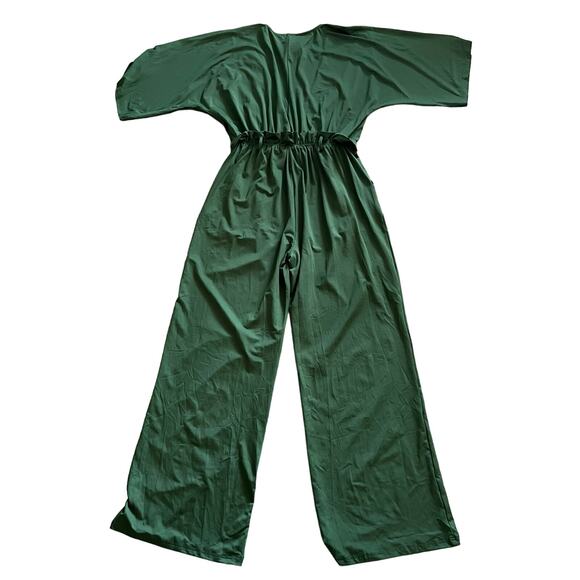 Baltic Born Dress Day Jumpsuit Large Green V-Neck Jersey Wide Leg Holiday Ruffle - Picture 4 of 12
